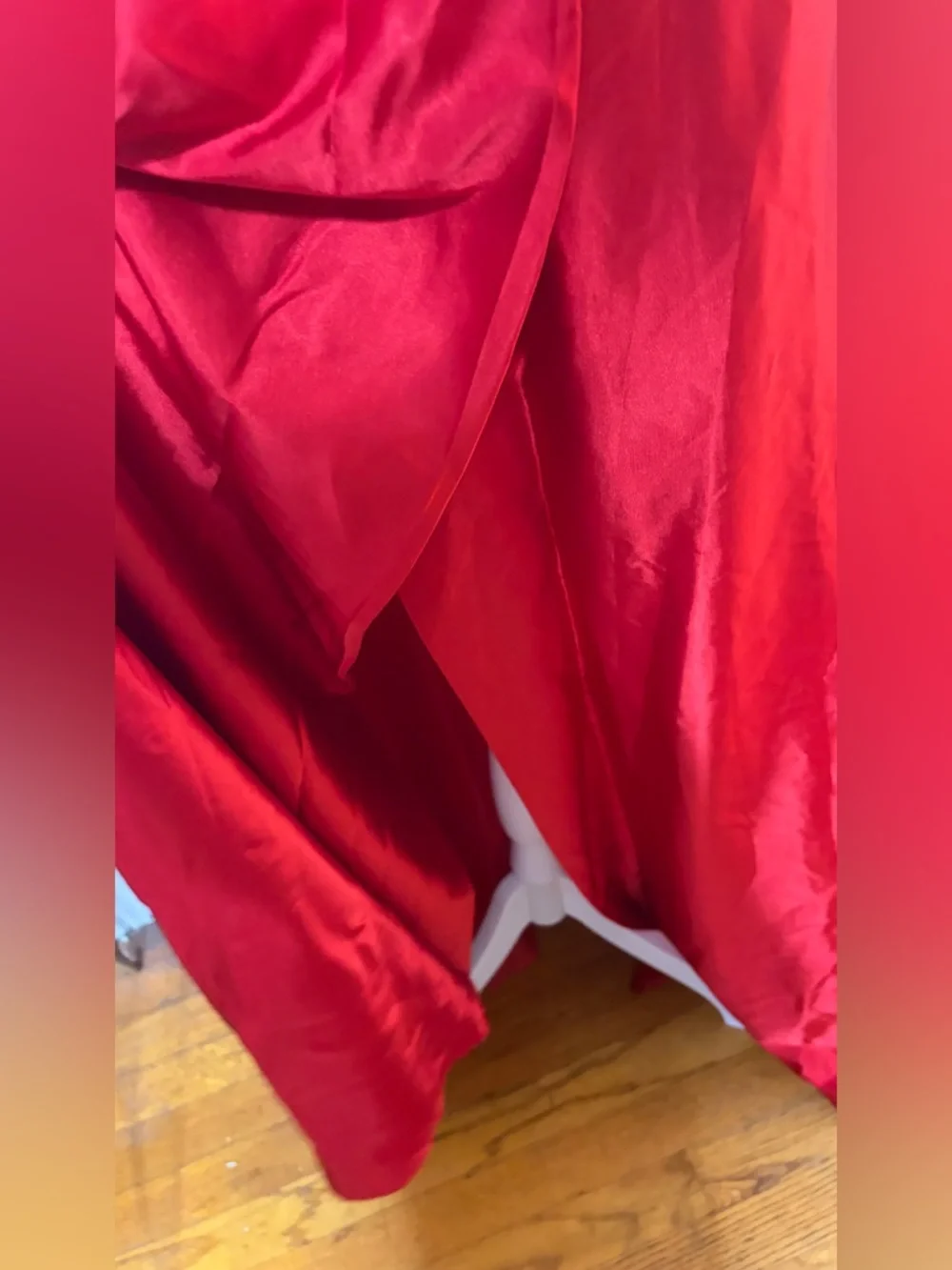 Sequin Hearts Red Satin V-Neck Floor-Length Dress - Picture 4 of 11